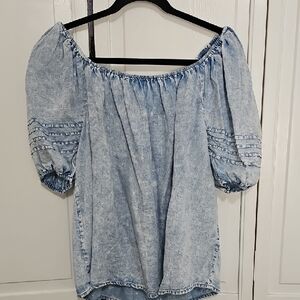 Doe & Rae Light Blue Elastic Neckline For Possible Off-shoulder Look.